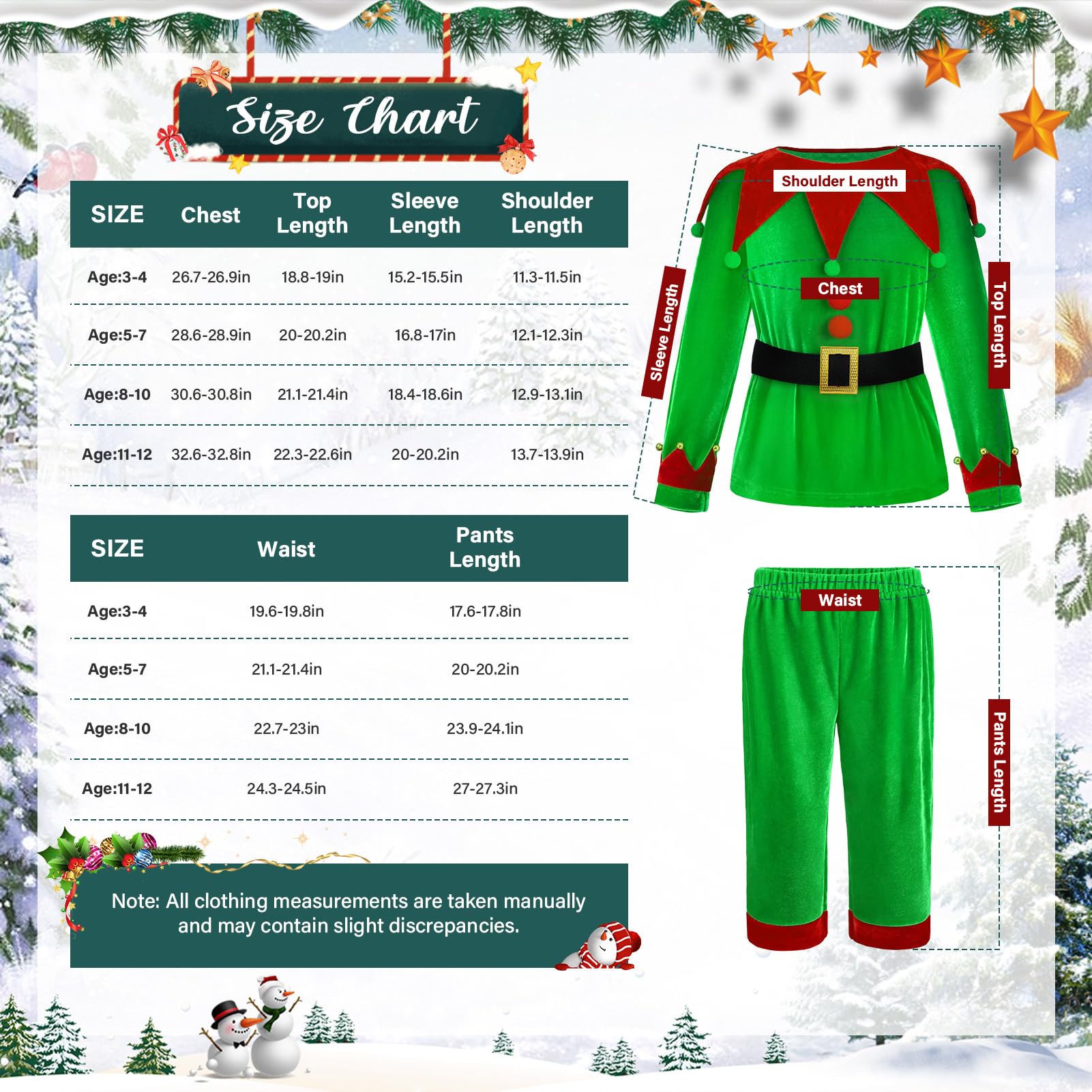 DITAIX Christmas Elf costume cropped pants for comfortable wear