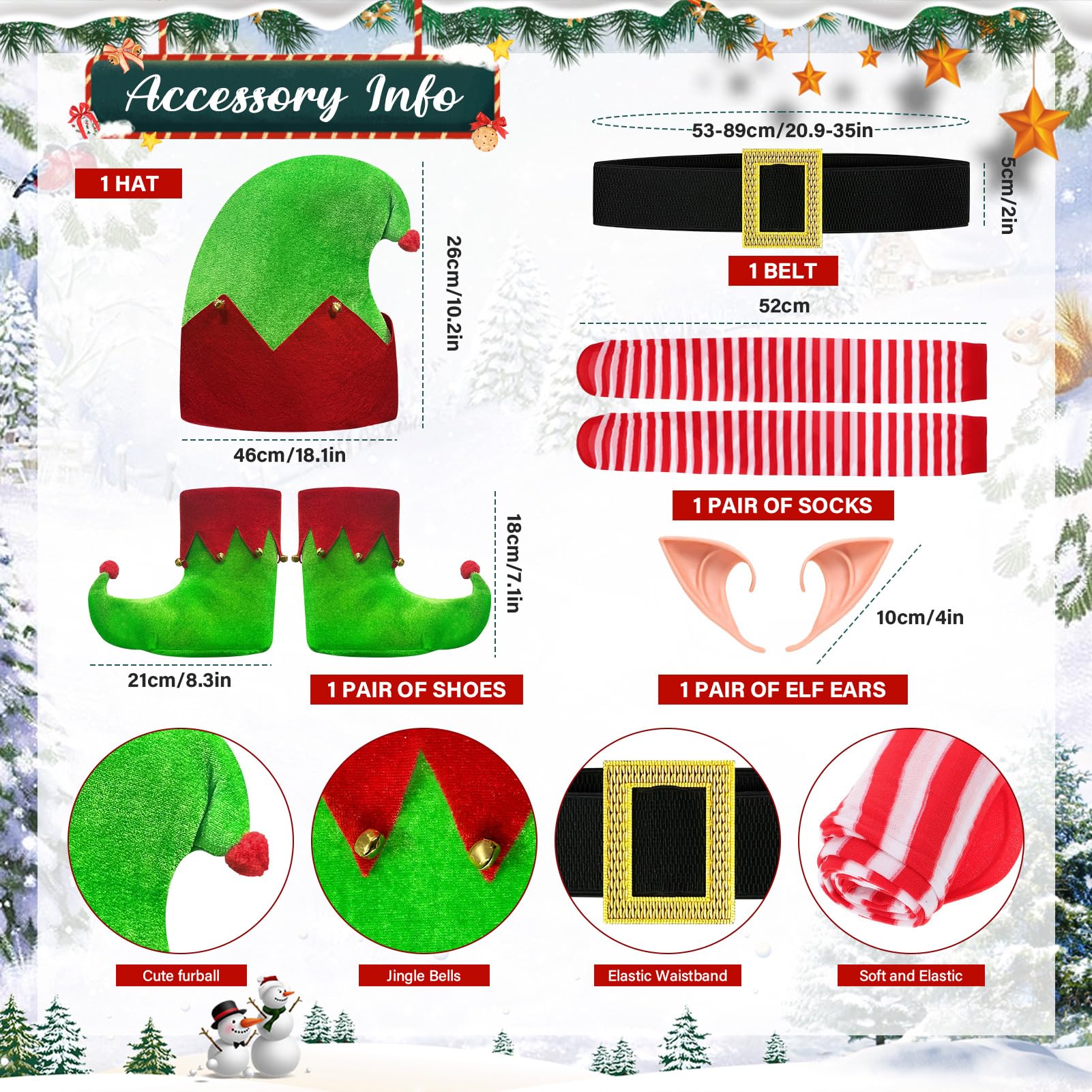 DITAIX Christmas Elf costume pointed elf hat for playful holiday style