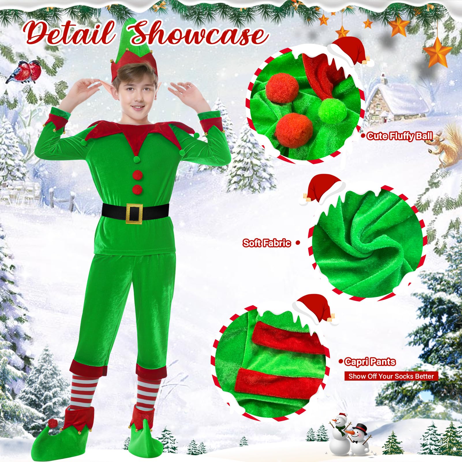 DITAIX Christmas Elf costume slip-on shoes for easy dressing