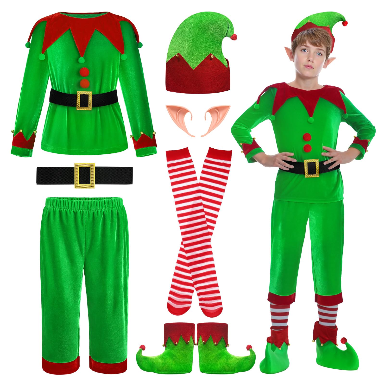 DITAIX Christmas Elf costume velvet shirt with bells for festive photos