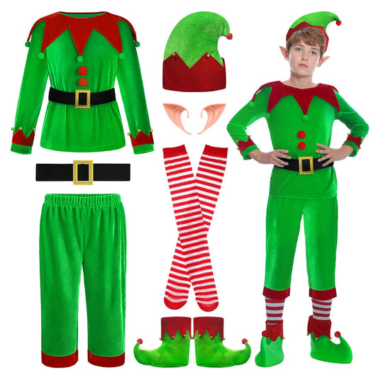 DITAIX Christmas Elf costume velvet shirt with bells for festive photos