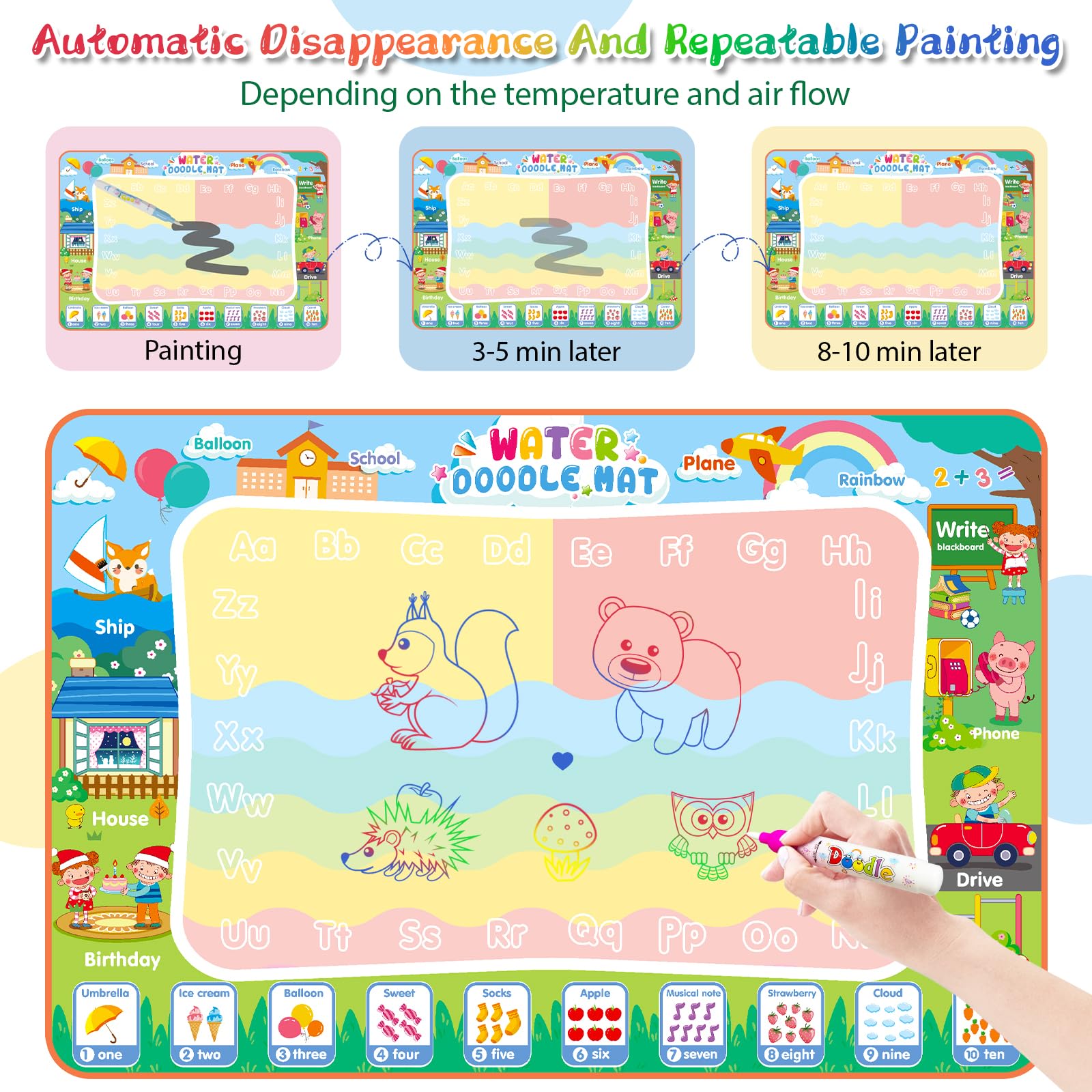 Diteryy large water drawing mat 60x40 easy clean up after art time.
