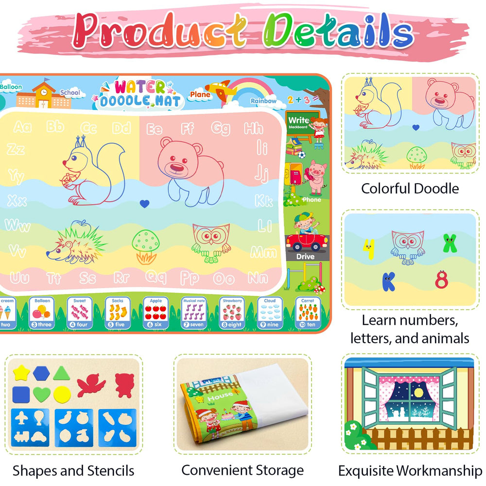 Diteryy water doodle mat 60x40 safe materials and reusable surface.