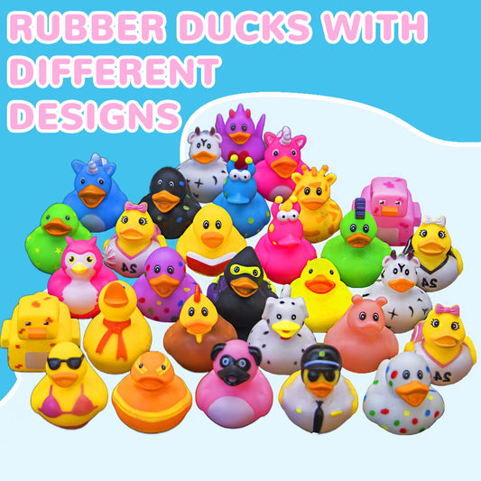 Diteryy mini rubber ducks in vibrant colors for bath time adventures.