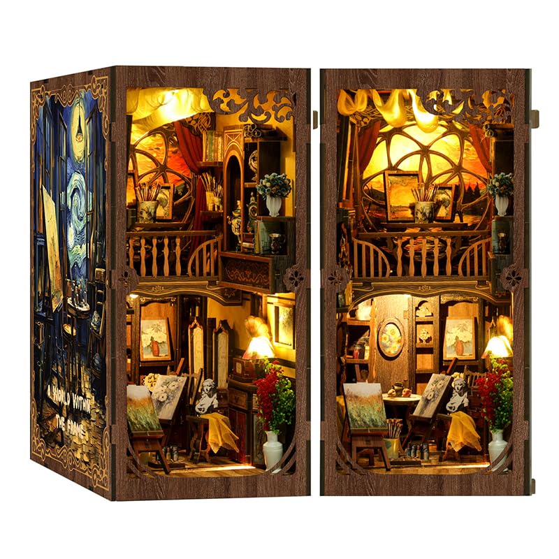 Ditila Starry Night Book Nook diorama glows softly on bookshelf for cozy ambiance