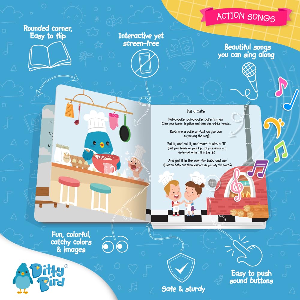 Ditty Bird toddler reading the sound book with colorful pages