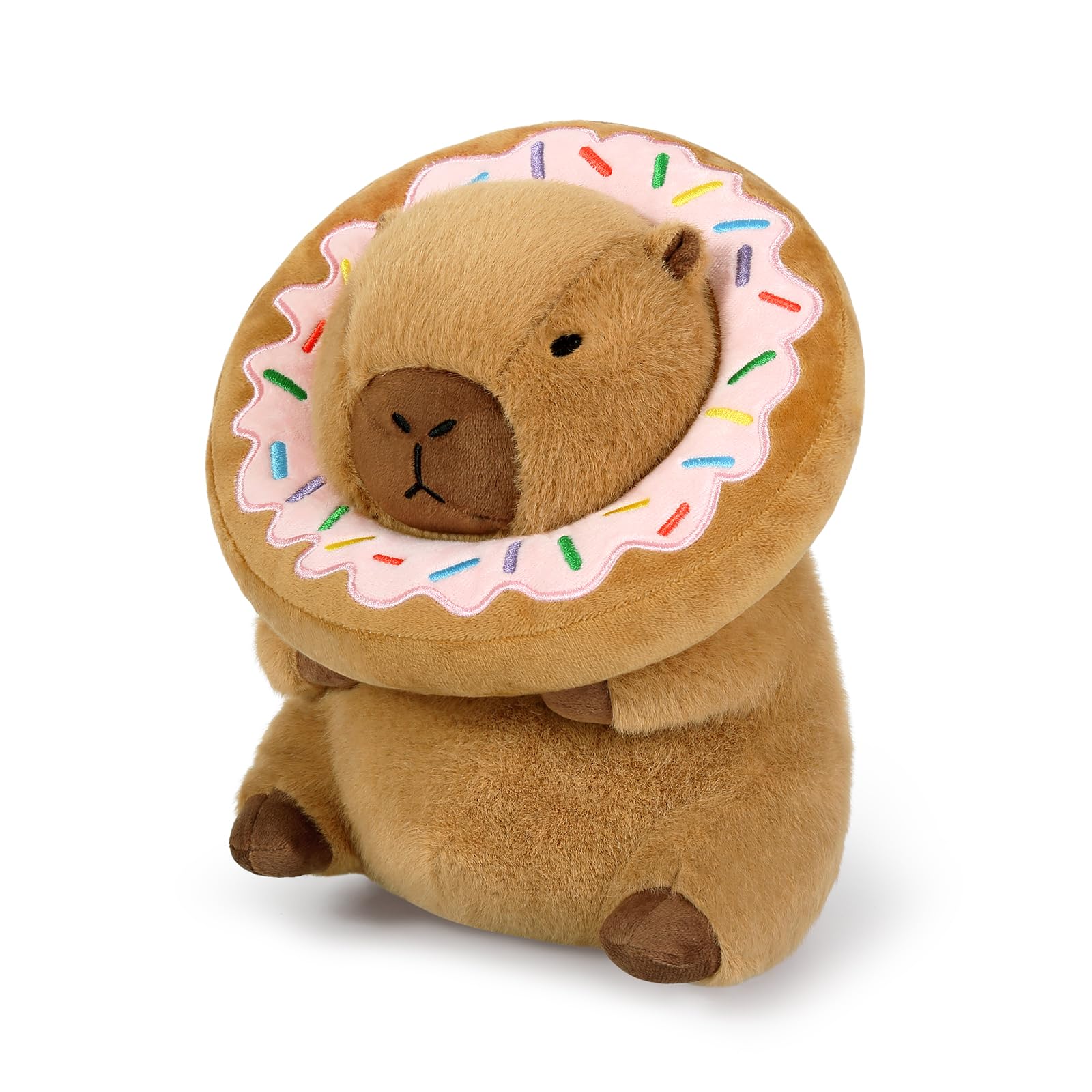 Ditucu capybara plush with donut headwear close-up for cozy play