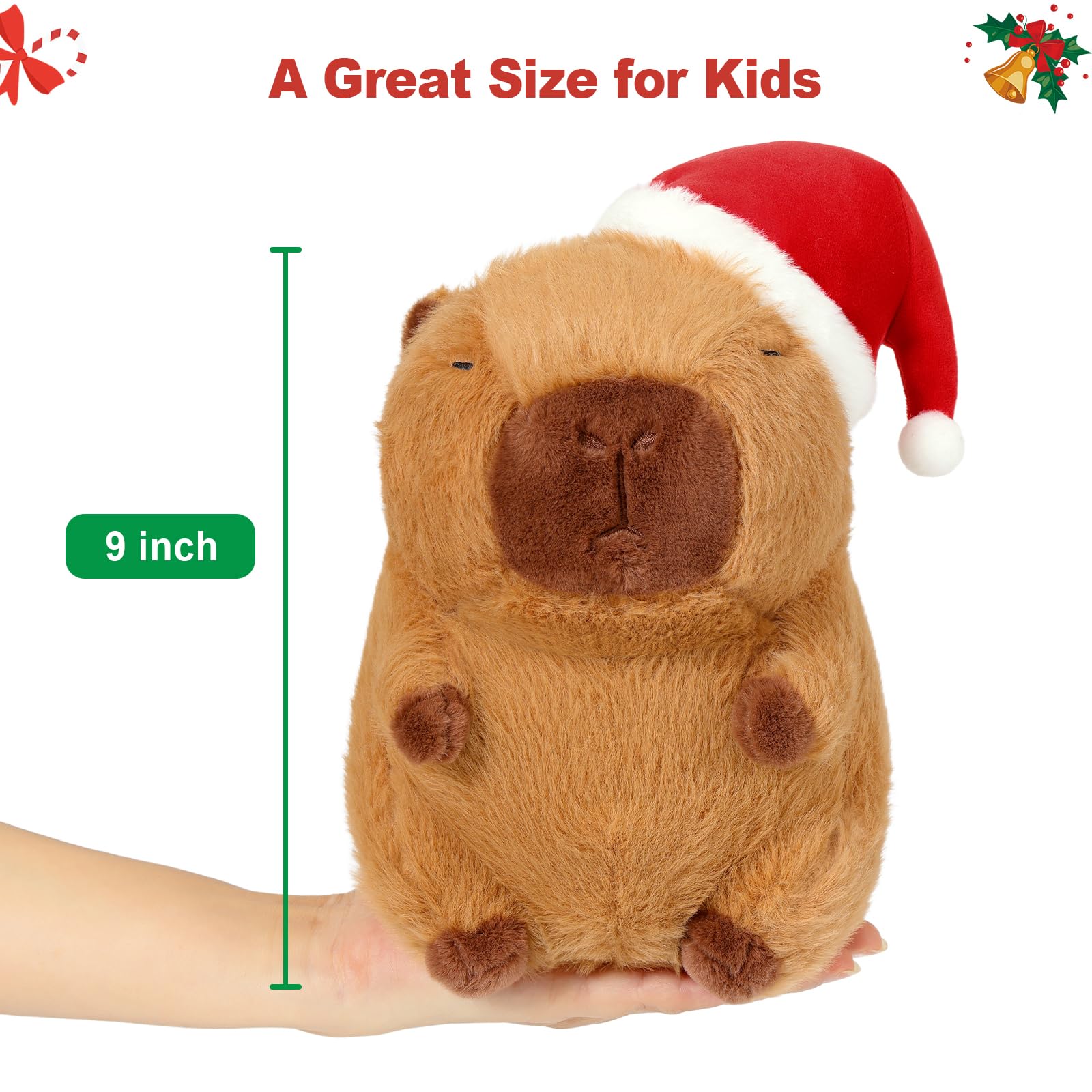 Ditucu capybara plush used as a car seating companion during holidays.