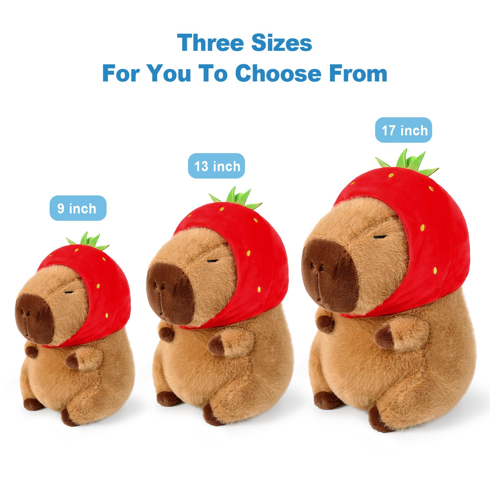Ditucu capybara plush with detachable strawberry hat for various looks.