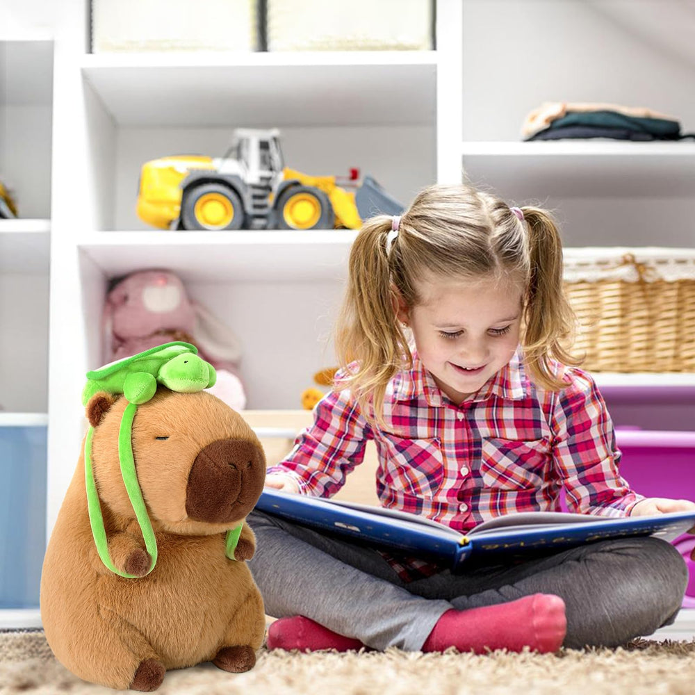 Ditucu capybara plush with pocket-equipped backpack, perfect for small treasures.