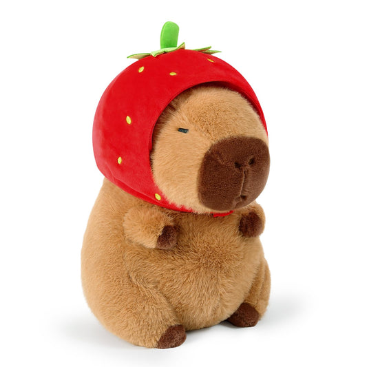 Ditucu capybara plush with strawberry hat, soft cuddle buddy for kids.