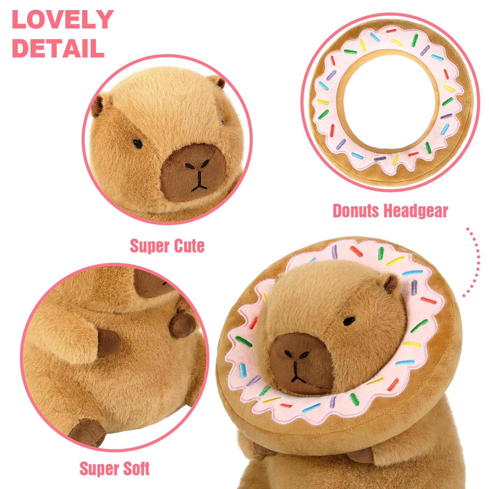 Ditucu capybara plush wearing donut headwear, playful desk companion