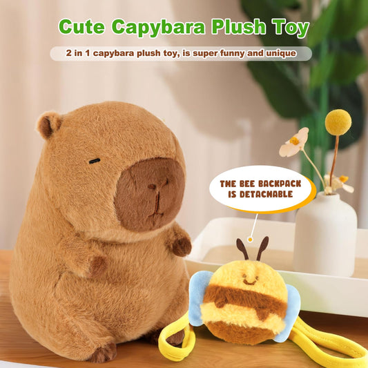 Ditucu cute capybara plush with bee backpack side view for playtime