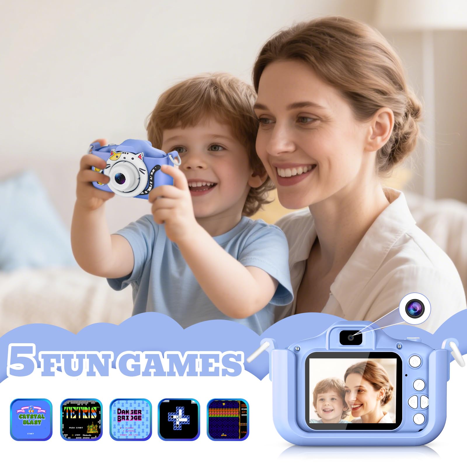 DITUPAN Upgrade Kids Camera side view highlighting compact, lightweight design.