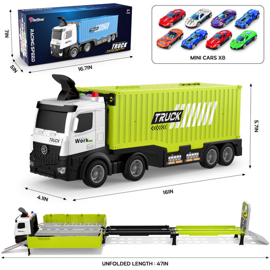 Diuerma transport truck with eight die-cast cars for imaginative racing