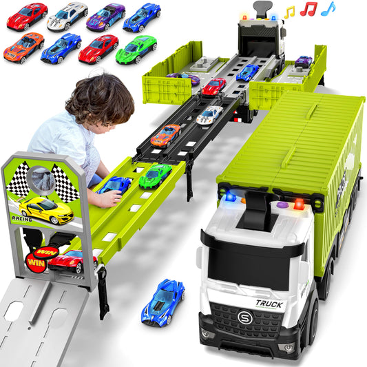 Diuerma carrier truck race track foldable 3-layer in action for family play