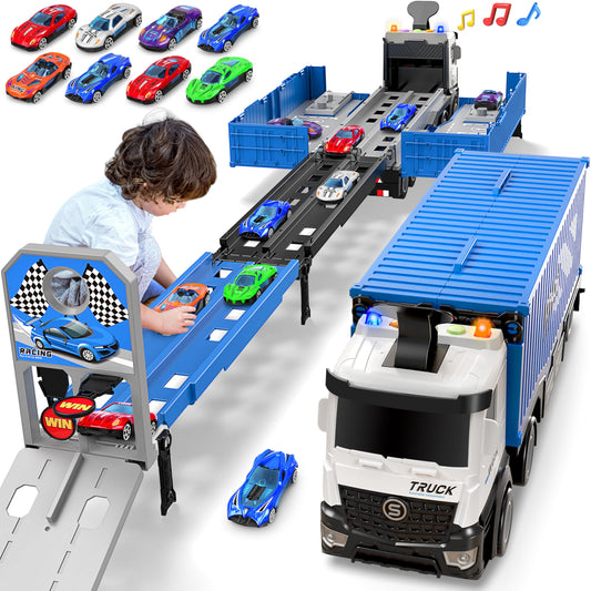 Diuerma carrier truck race track with foldable 3-layer design for kids' playtime.
