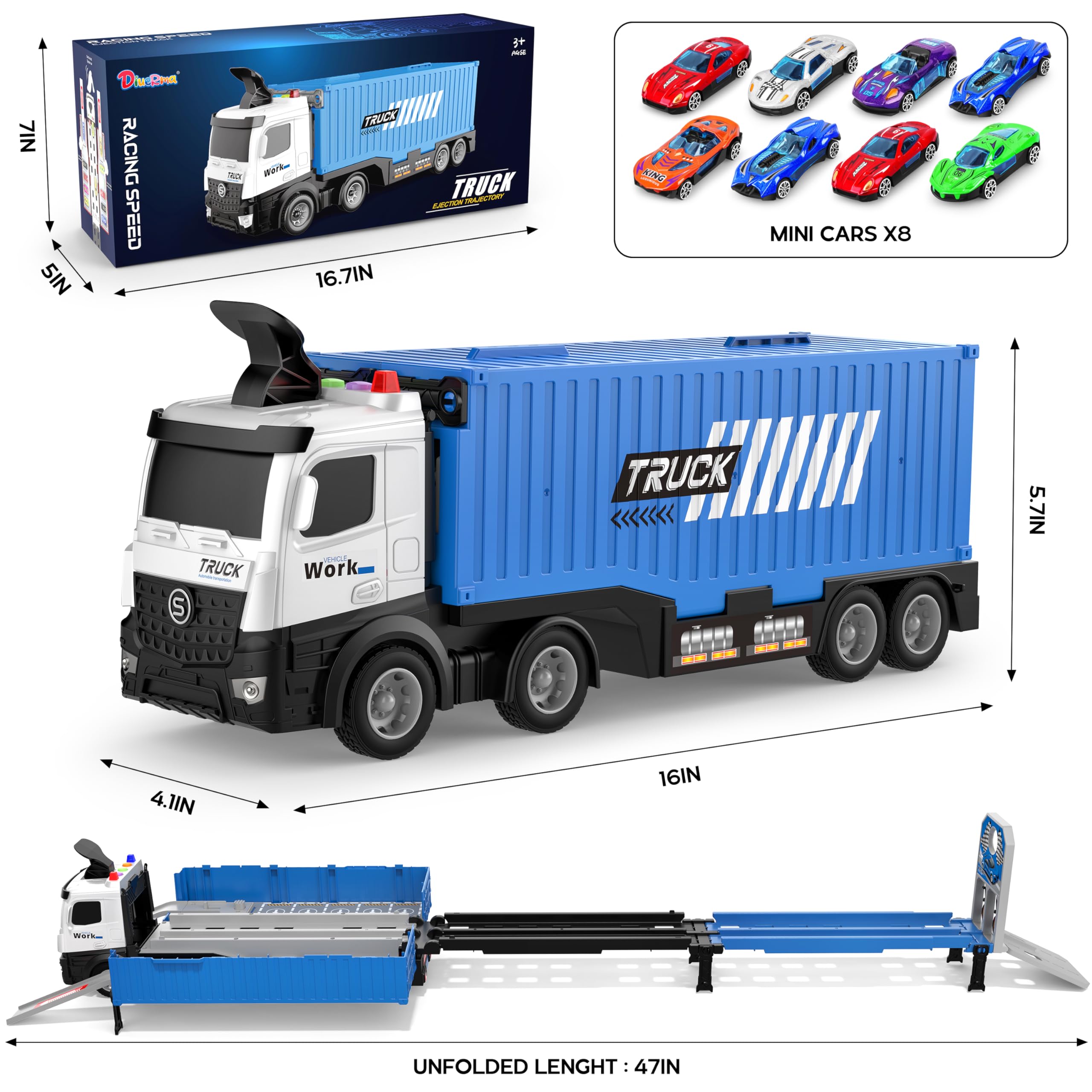 Eight die-cast race cars included for fast-paced pretend racing.