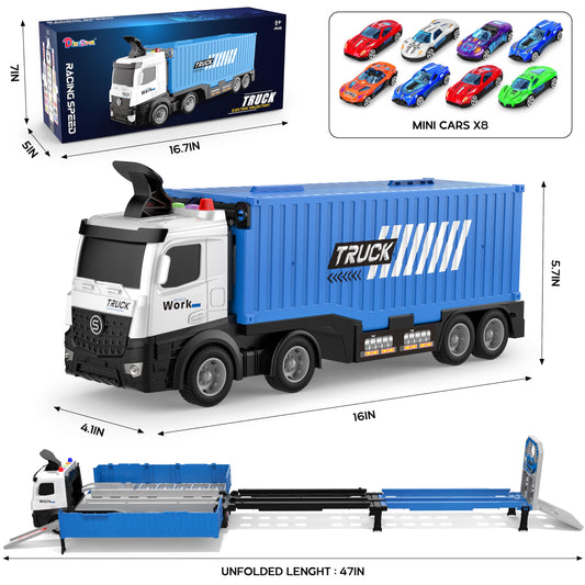 Eight die-cast race cars included for fast-paced pretend racing.