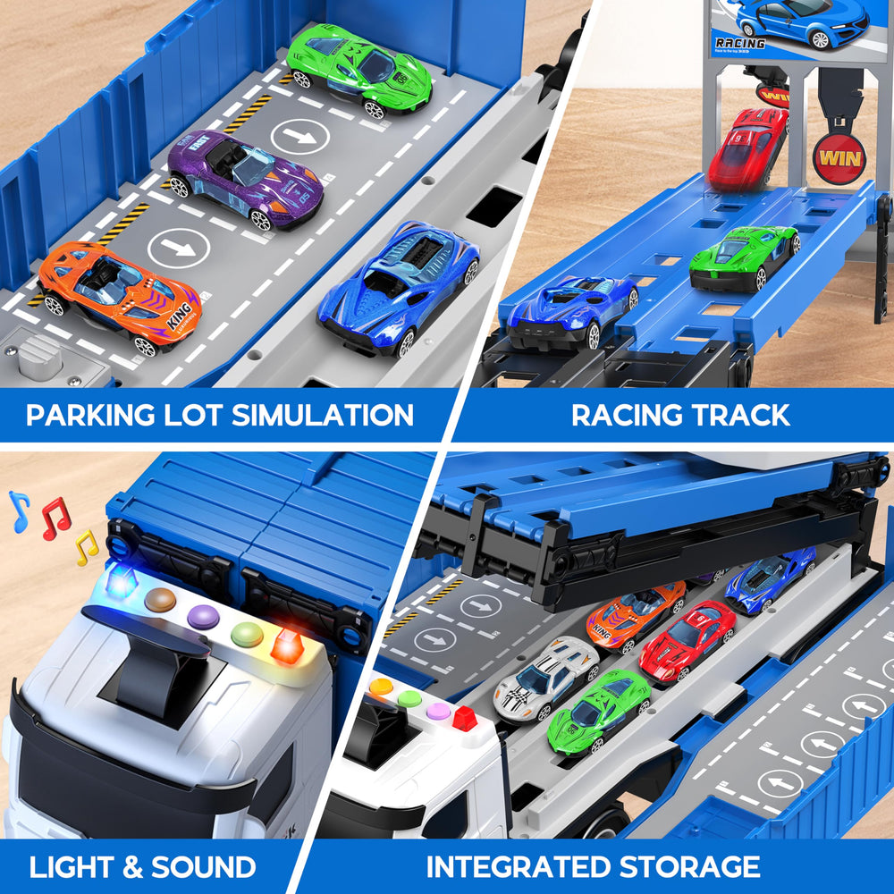 Traffic signs add realistic racing challenges during play.