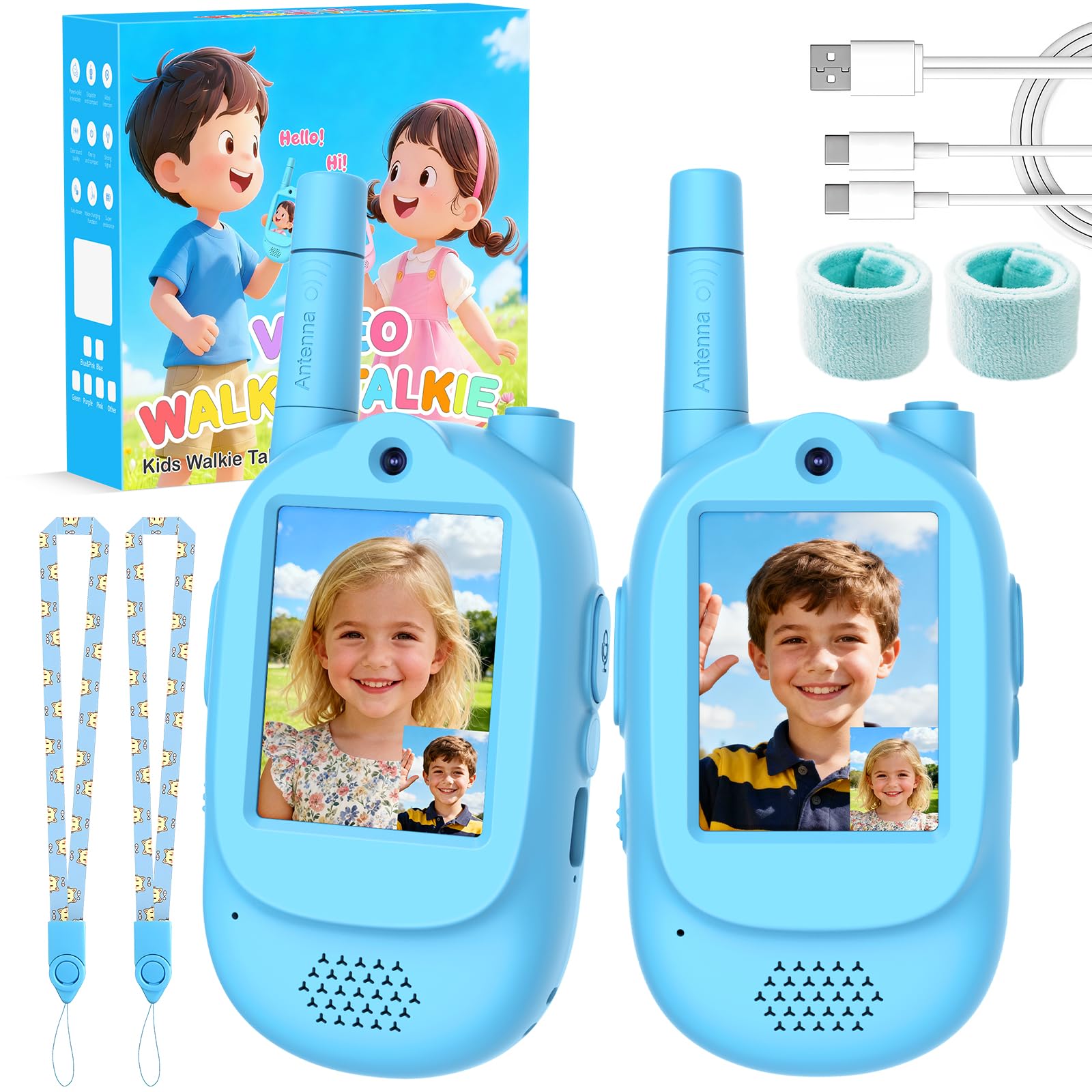 Divava kids blue video walkie talkie with real-time chat feature
