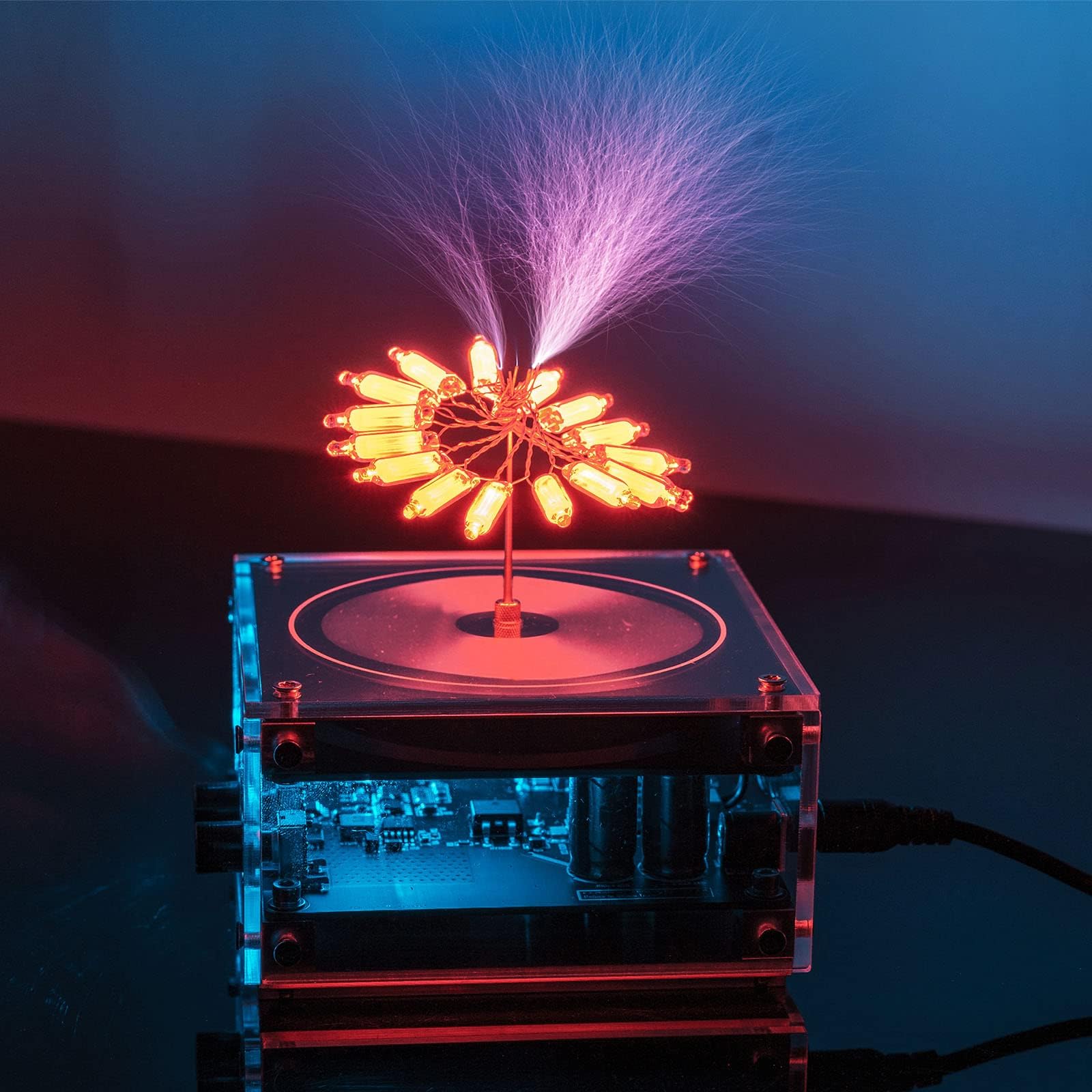 Divvlur Tesla Coil discharge needle ready for arc visualization.