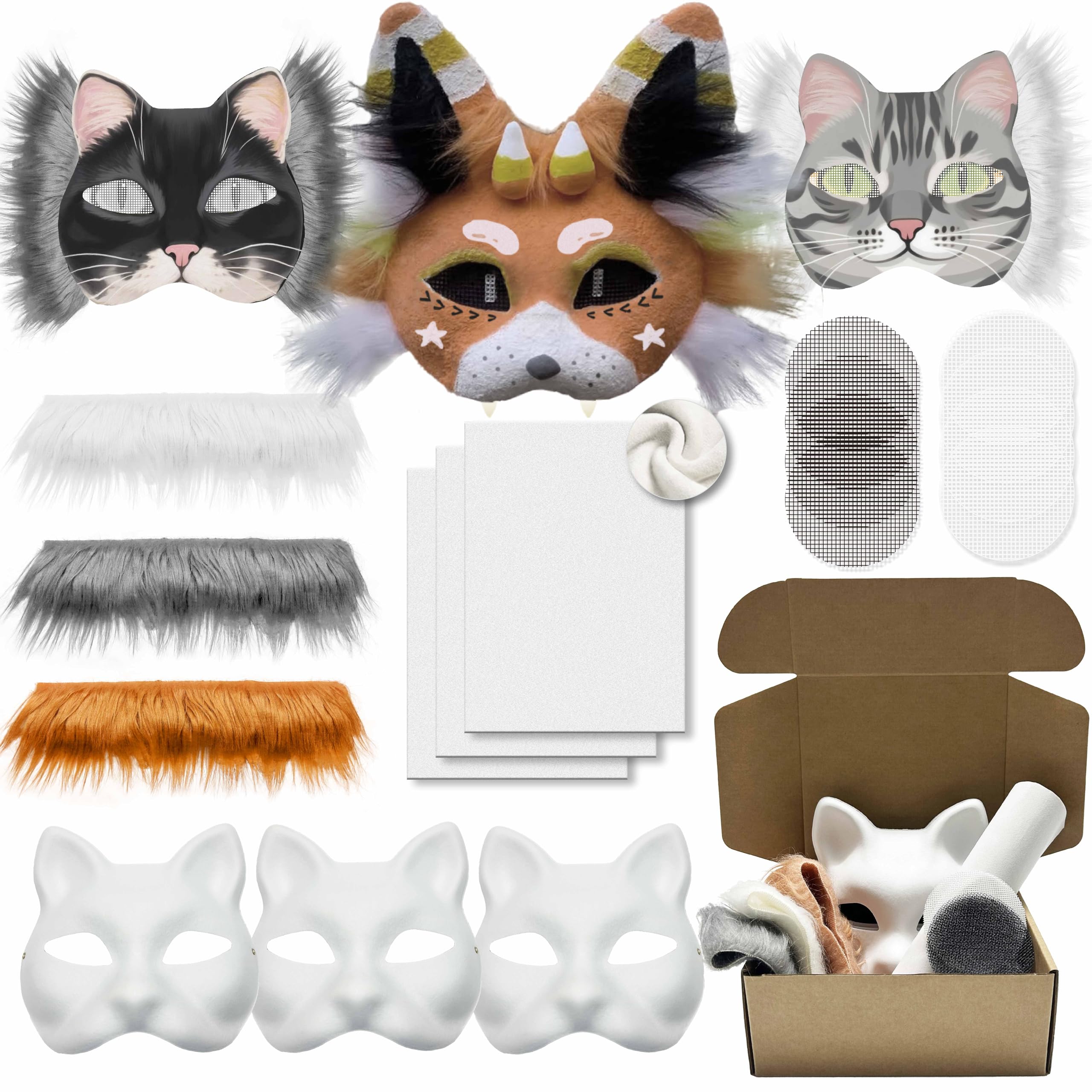 DIY Cat Mask Kit blank white mask ready for painting and customization.