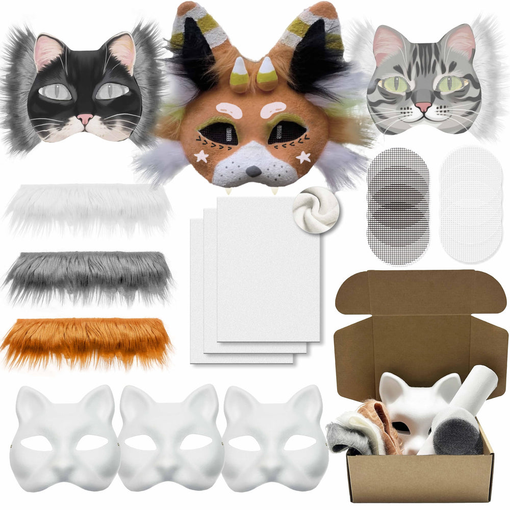 DIY Cat Mask Kit blank white mask ready for painting and customization.