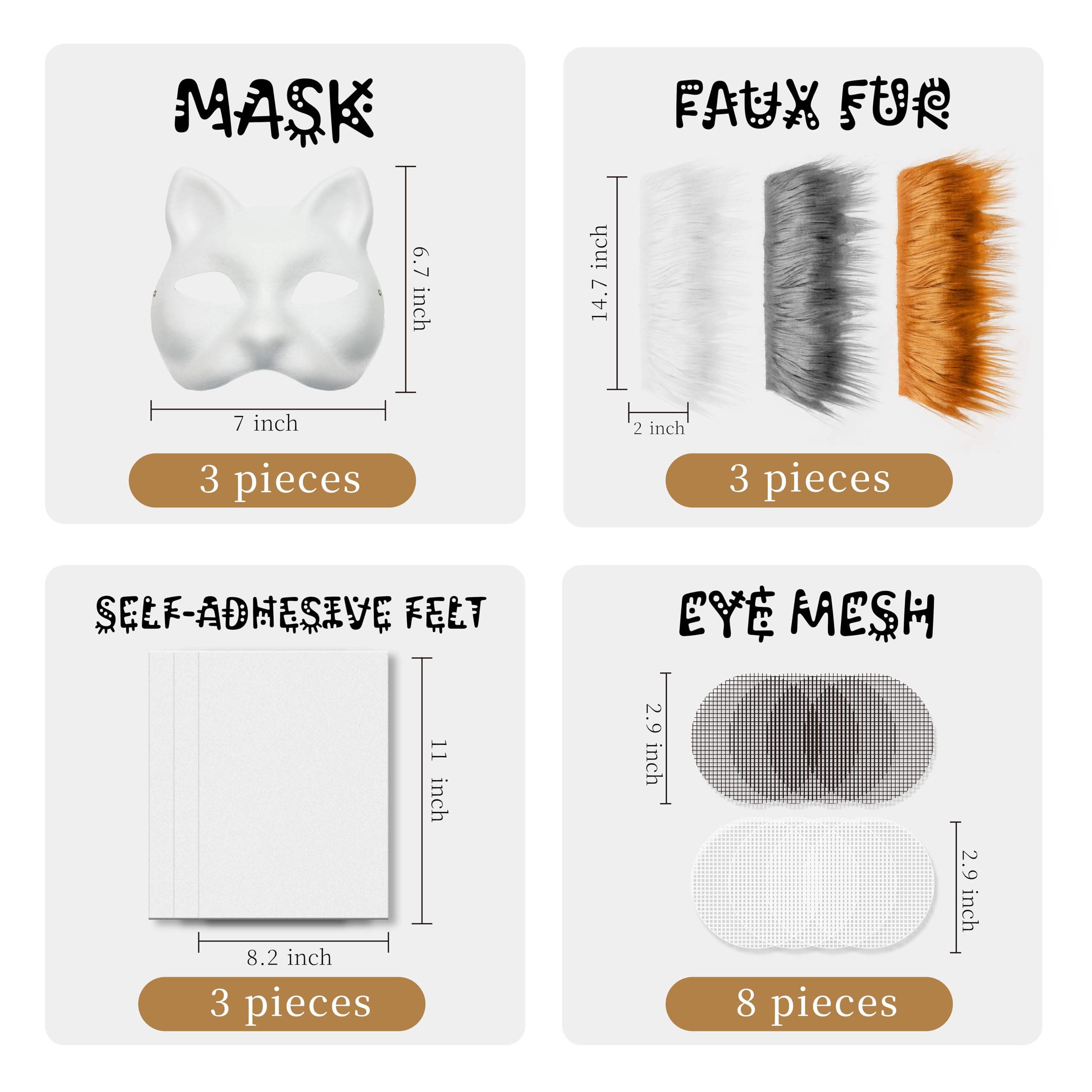 DIY Cat Mask Kit close-up of dense faux fur for a plush look.