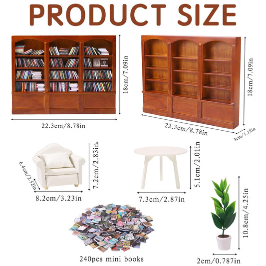 DIYDEC mini bookshelf with 240 mini books highlighting abundant movable pieces for customization
