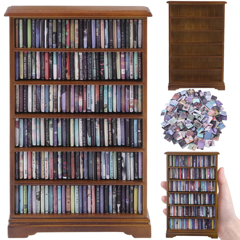DIYDEC wooden mini bookshelf on a desk with movable books for personalized organization.