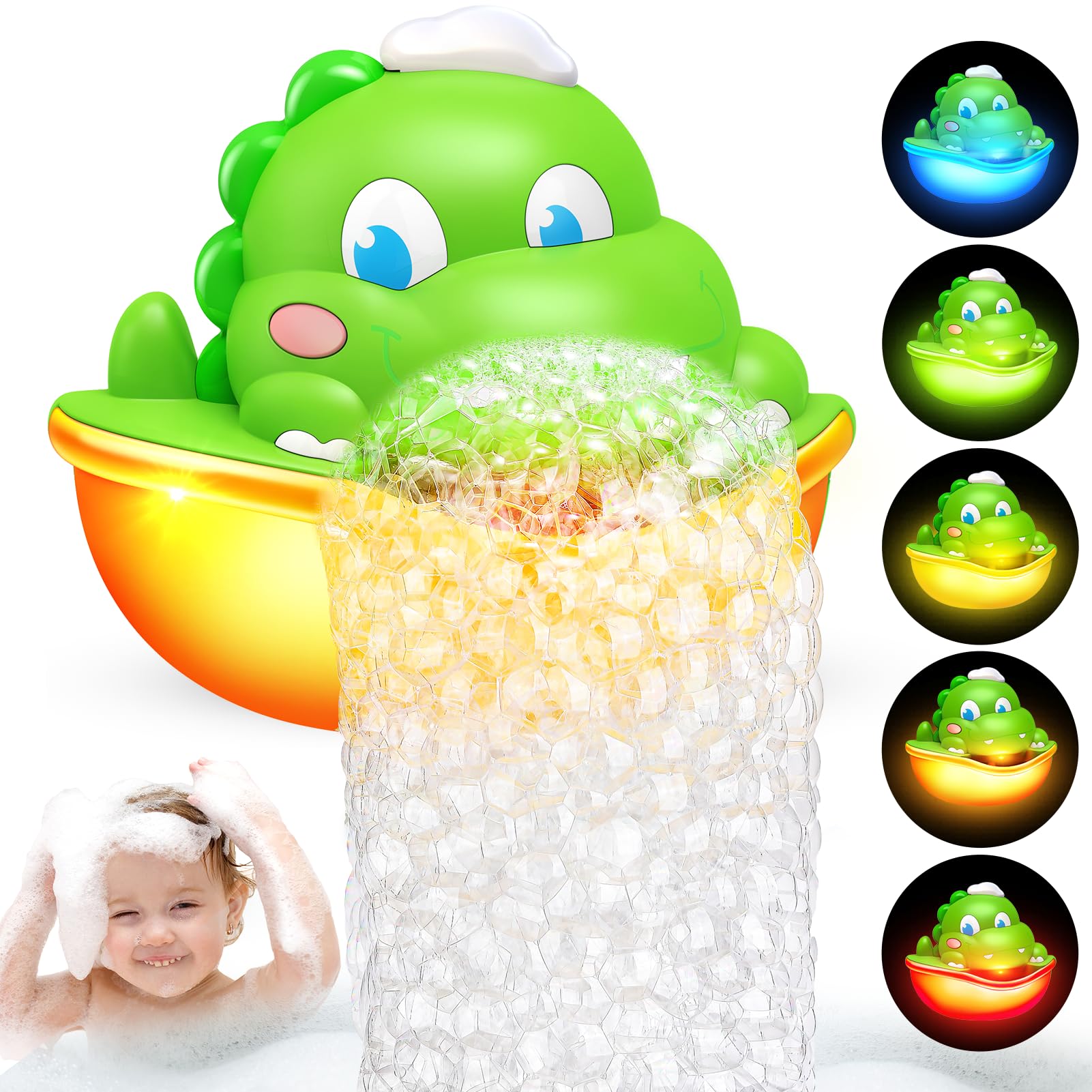 Diyfrety bath toy dinosaur bubble machine in action during bath time
