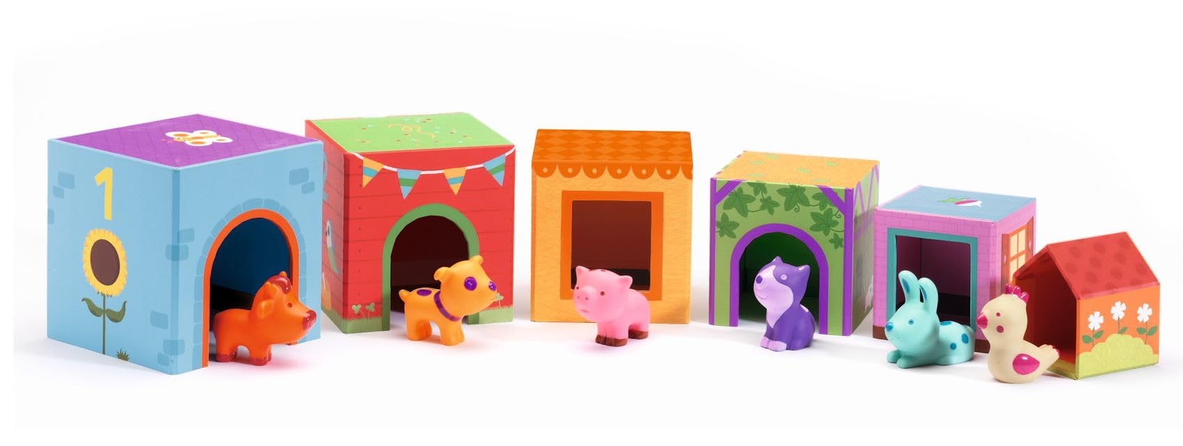 DJECO Topanifarm Blocks wooden blocks closeup highlights safe FSC wood.