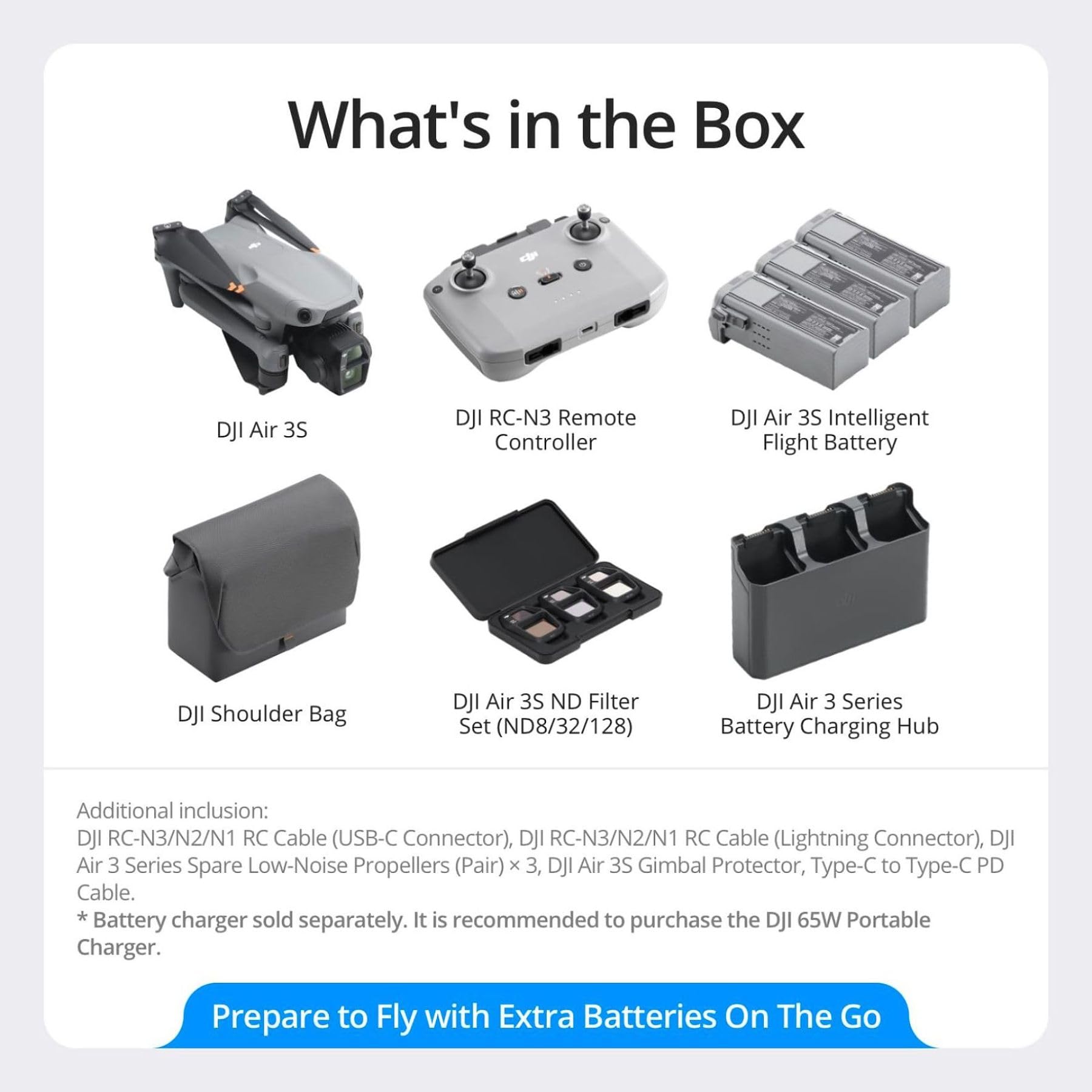 DJI Air 3S Fly More pack enables longer shooting sessions