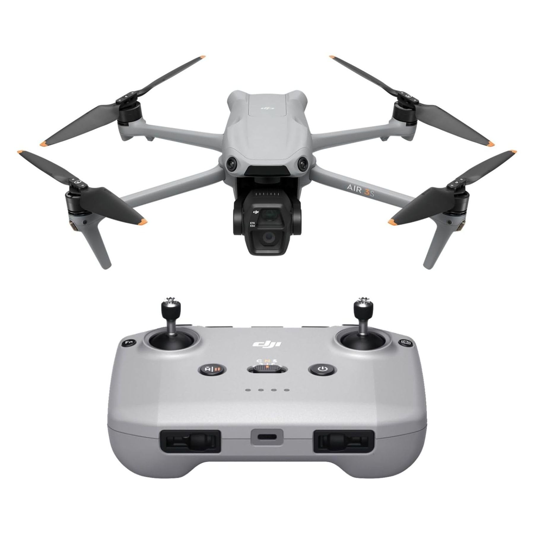DJI Air 3S front view with RC-N3 controller, ideal travel setup.