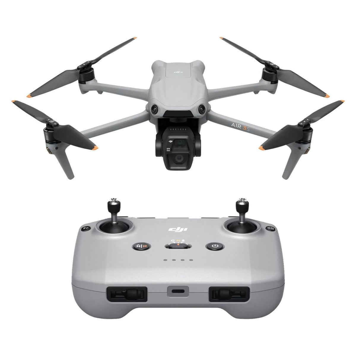 DJI Air 3S front view with RC-N3 controller, ideal travel setup.