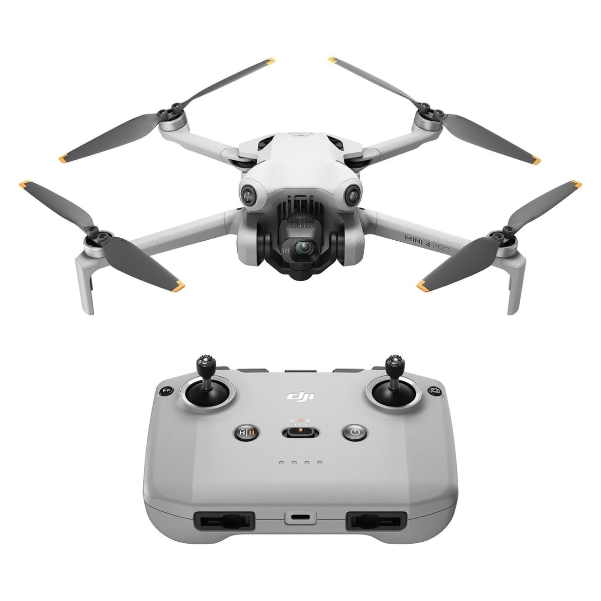 DJI Mini 4 Pro front view with RC-N2 ready for simple everyday flights.
