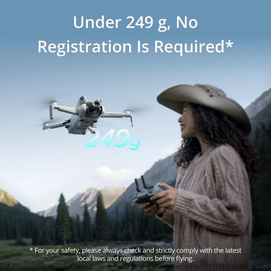 DJI Mini 4 Pro drone with landing gear for stable takeoffs on varied terrain