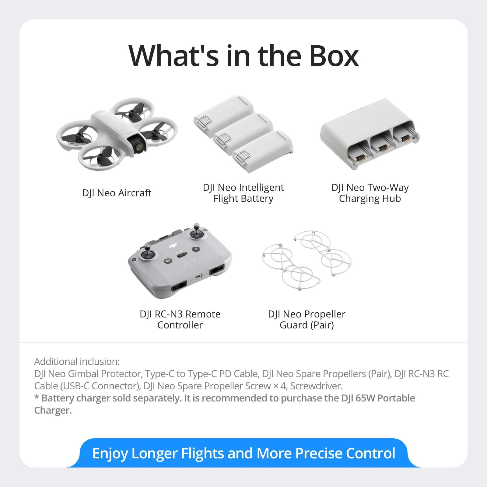 DJI Neo with RC-N3 controller option offers precise control.