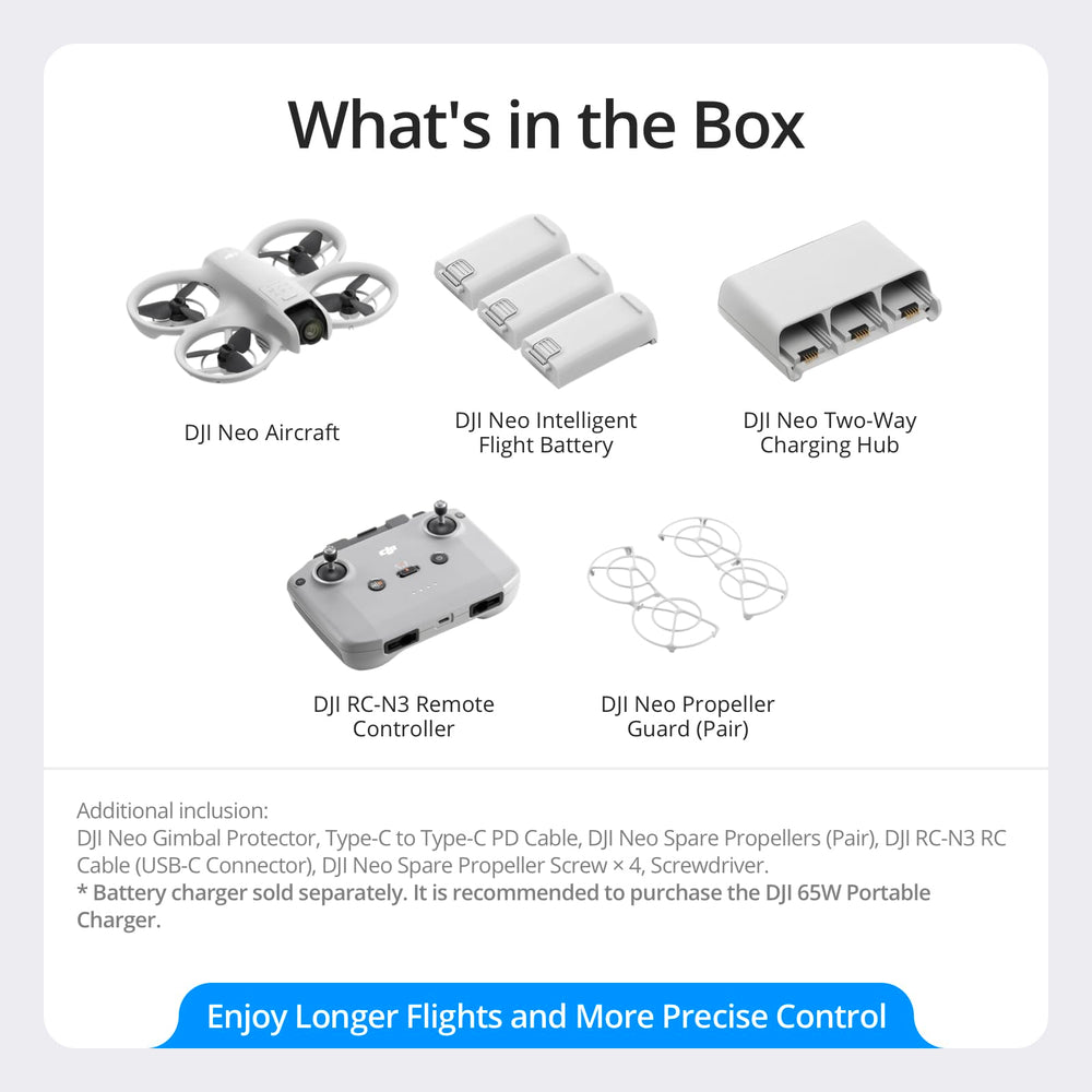 DJI Neo with RC-N3 controller option offers precise control.