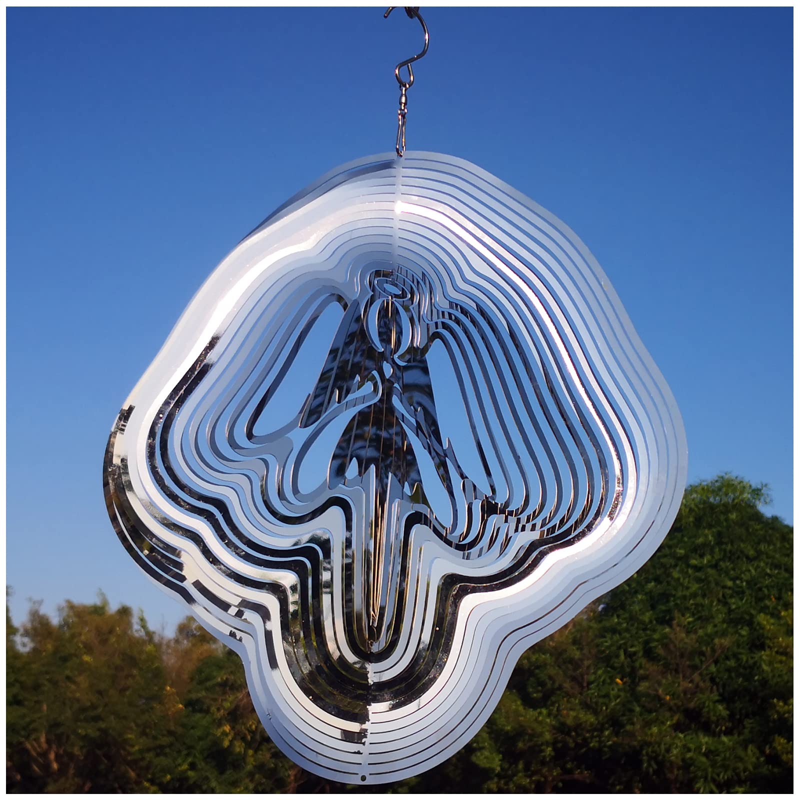 DJUAN reflective angel wind spinner for outdoor decor that glints in sunlight