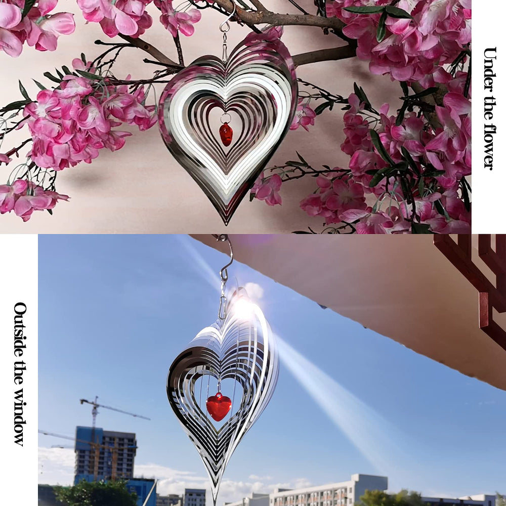 DJUAN wind spinner 3D red heart for garden enhances lighting.