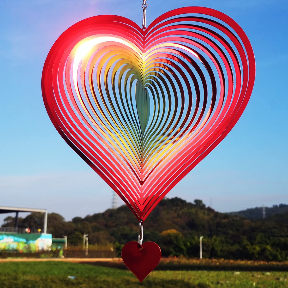 DJUAN wind spinner with red-yellow gradient heart for outdoor decor