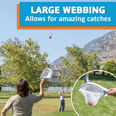 Djubi Slingball catching with basket webbing simplifies catches.