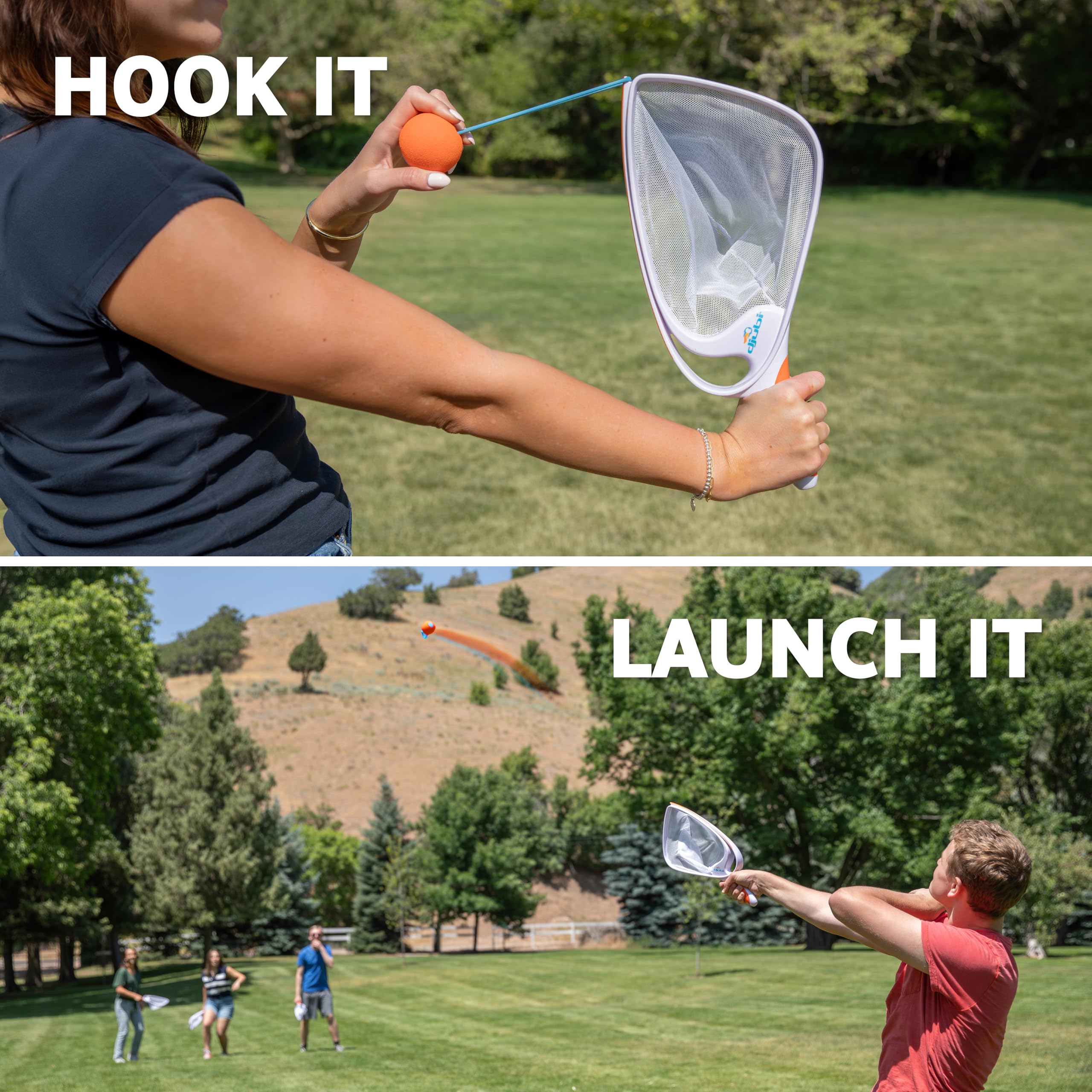 Djubi Slingball launch action mid-air for energetic gameplay.