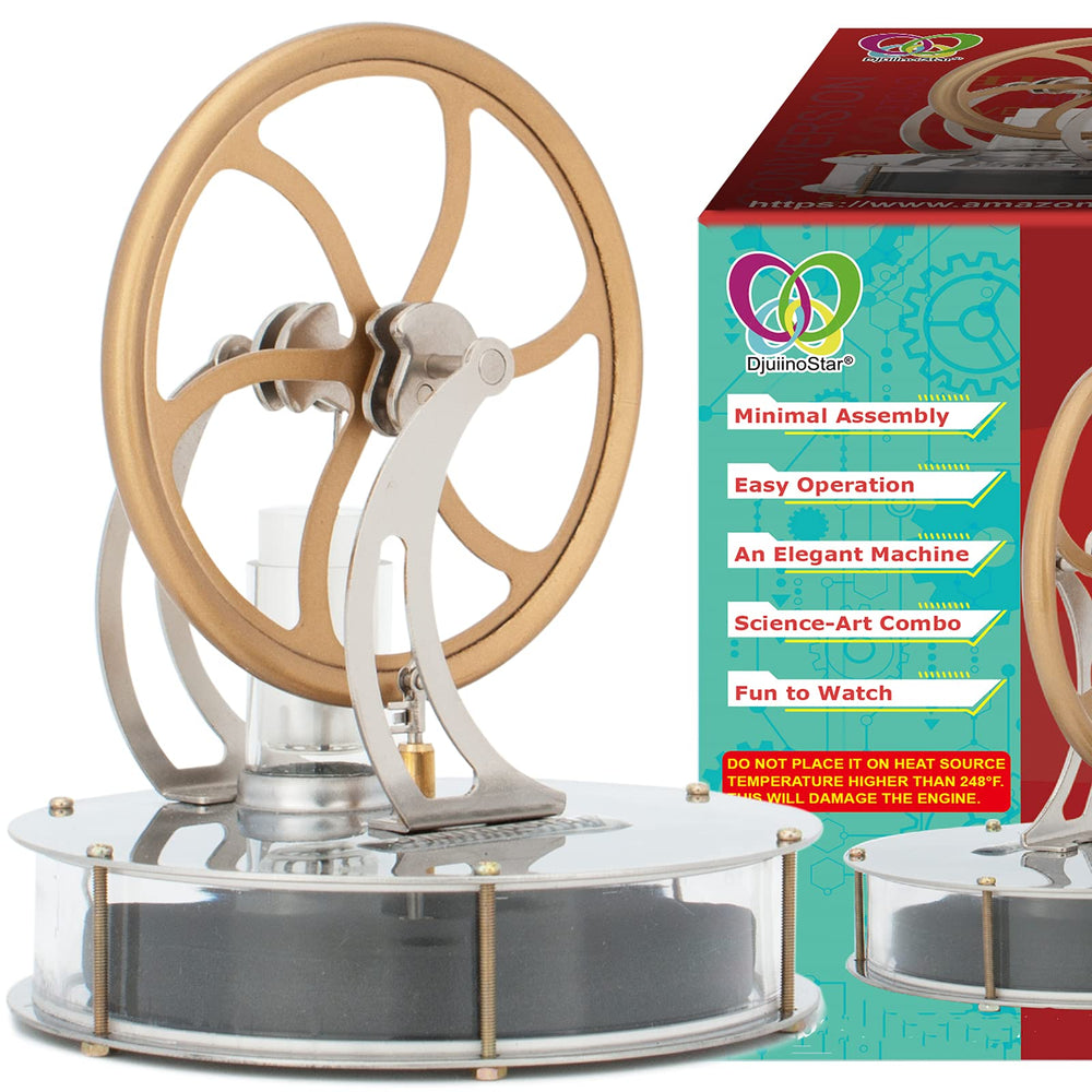DjuiinoStar classical Stirling engine on a mug, illustrating external combustion principles