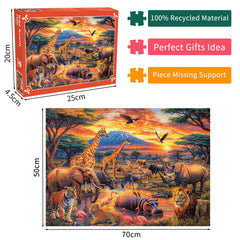 DKijoys Wild Animals lion-tiger-elephant scene promotes mindful focus during puzzling.