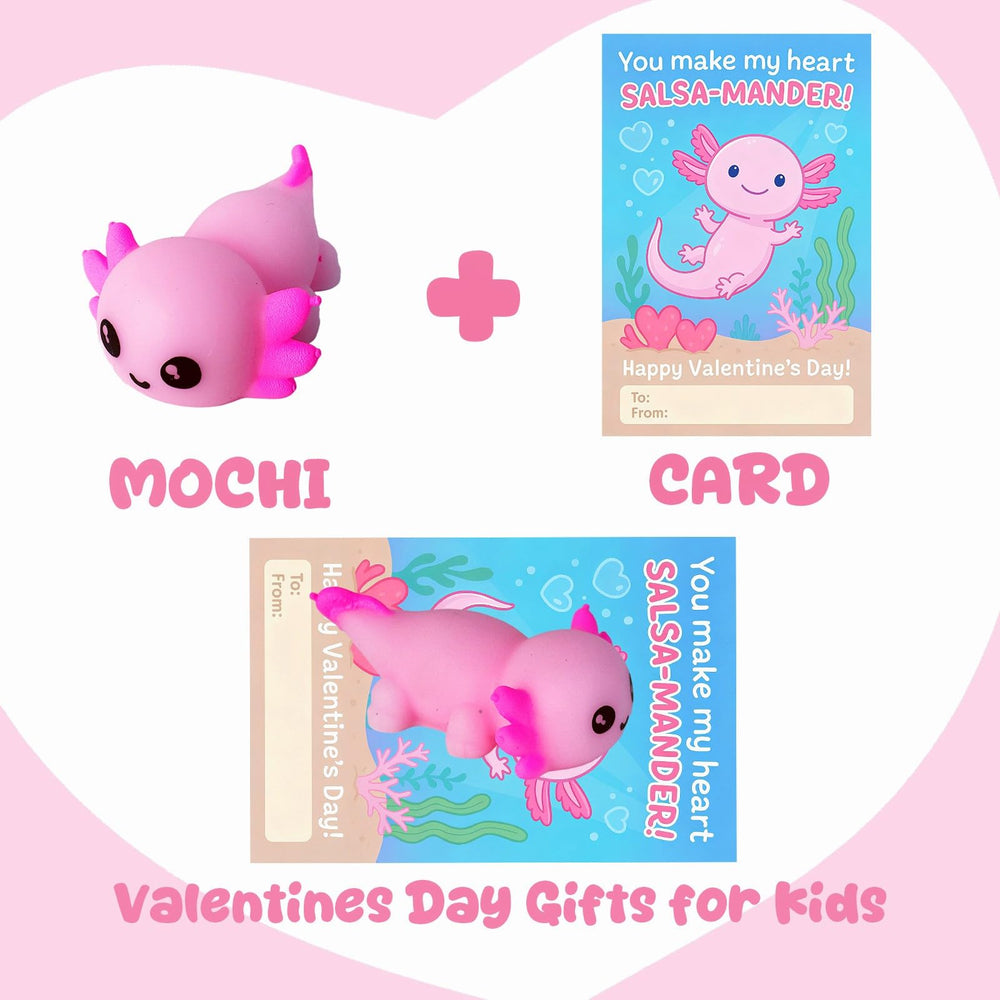 DKJOAZ Valentines classroom exchange card with axolotl squishy.