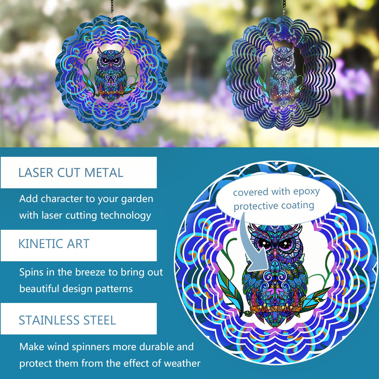 DKJOCKY hanging owl wind spinner ideal for indoor decor and kinetic art.