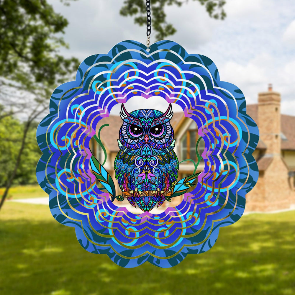 DKJOCKY Owl wind spinner 12-inch garden decor that catches breeze for eye-catching movement.